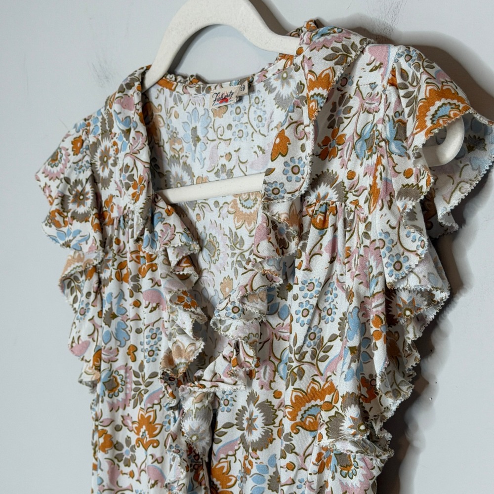 Faherty Floral Print Ruffle Sleeve Carmen Wrap Midi Dress Size Small Cottagecore - Picture 8 of 15